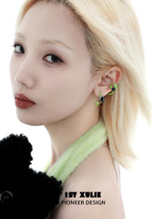 1ST XULIE "Cuties' Appleland" Hand-Painted Cyclone Apple Ear Climber Earrings in Platinum Plated Brass - Back View