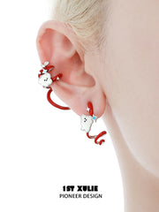 1ST XULIE "Cuties' Appleland" Hand-Painted Cyclone Apple Ear Climber Earrings in Platinum Plated Brass - On Model