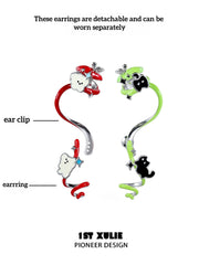 1ST XULIE "Cuties' Appleland" Hand-Painted Cyclone Apple Ear Climber Earrings in Platinum Plated Brass - Texture Shot