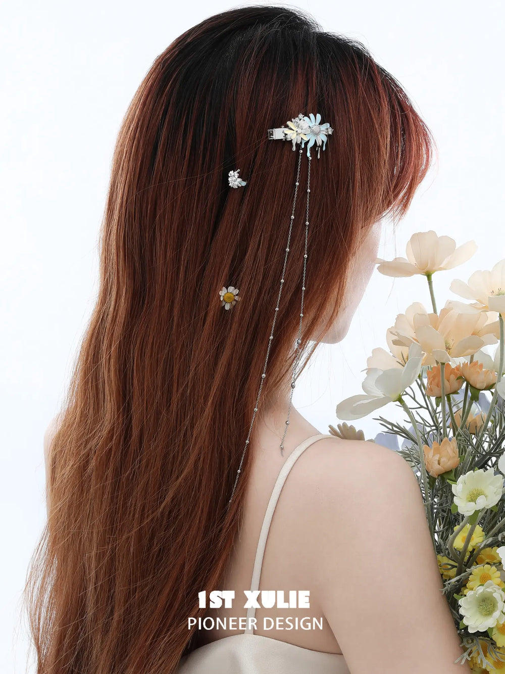 1ST XULIE Jewelry "DAISY" Hand-Painted Daisy Hair Cuff in Enamel - Product View