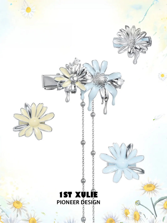 1ST XULIE Jewelry "DAISY" Hand-Painted Daisy Hair Cuff in Enamel - Texture Detail