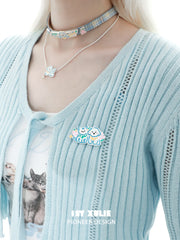 1ST XULIE "Angel Cuties" Hand-Painted Kitten & Puppy Duo Brooch in Platinum Plated Brass - Side View