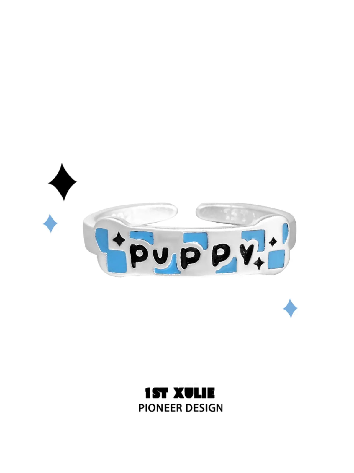 1ST XULIE "Angel Cuties" Hand-Painted Kitten & Puppy Statement Animal Ring in 925 Sterling Silver - Product View of Three Styles