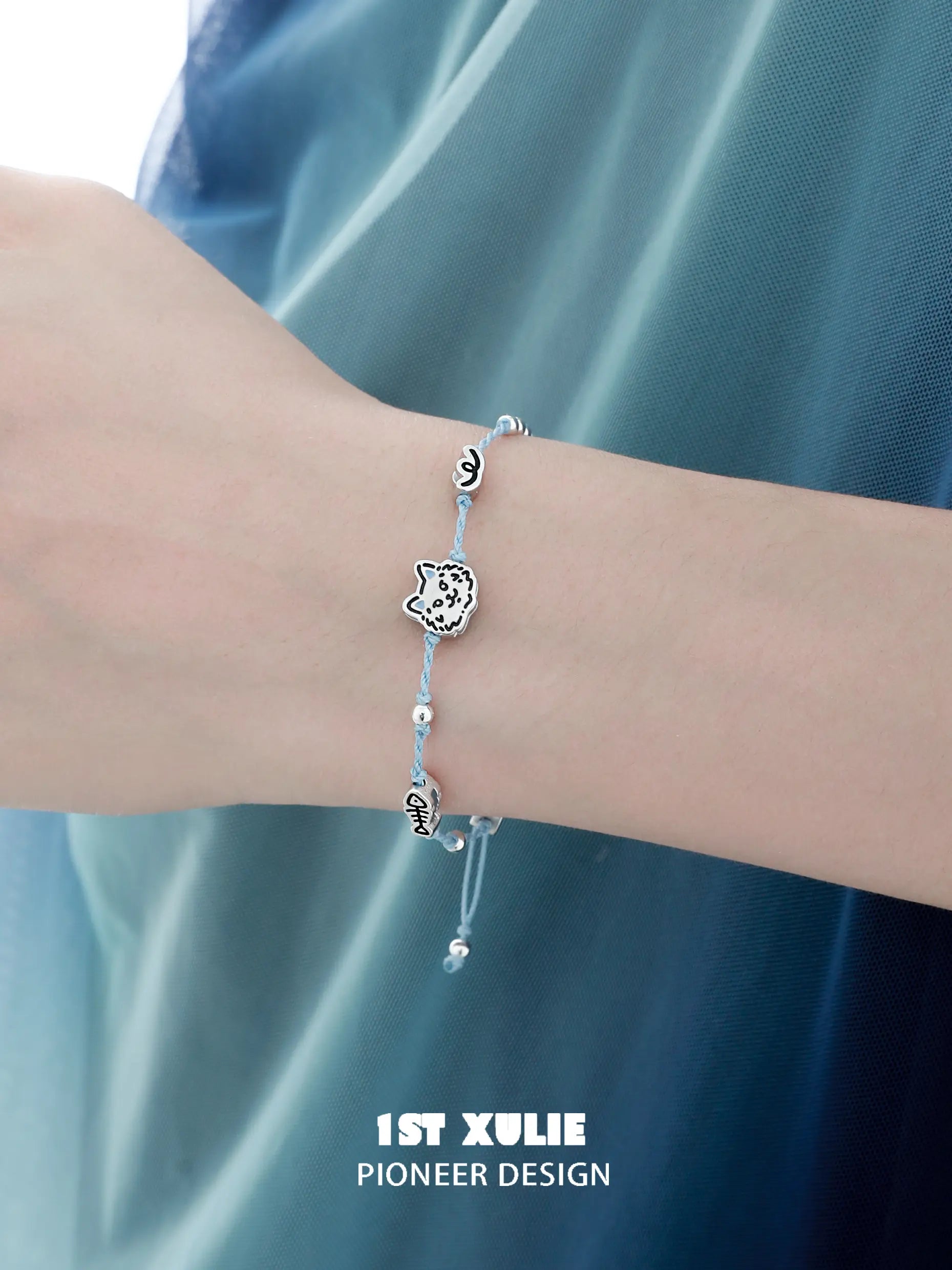 1ST XULIE "Angel Cuties" Hand-Painted Pet Charm Rope Bracelet in 925 Sterling Silver - Back View
