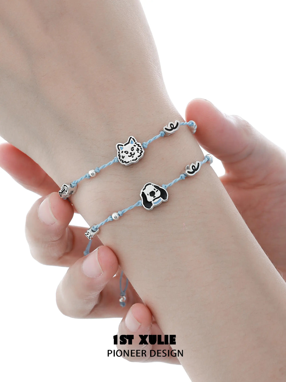 1ST XULIE "Angel Cuties" Hand-Painted Pet Charm Rope Bracelet in 925 Sterling Silver - Detail Shot