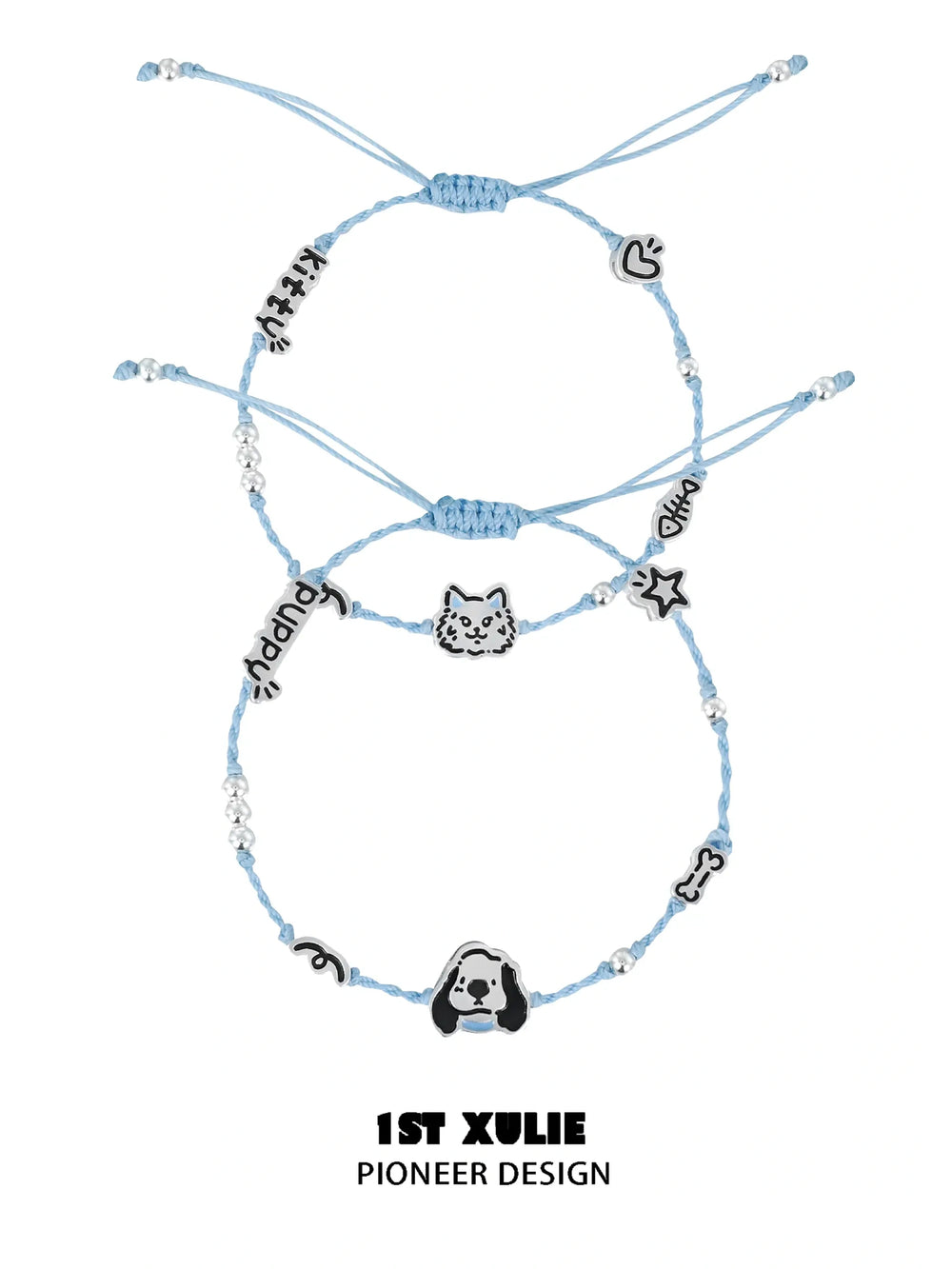 1ST XULIE "Angel Cuties" Hand-Painted Pet Charm Rope Bracelet in 925 Sterling Silver - On Model