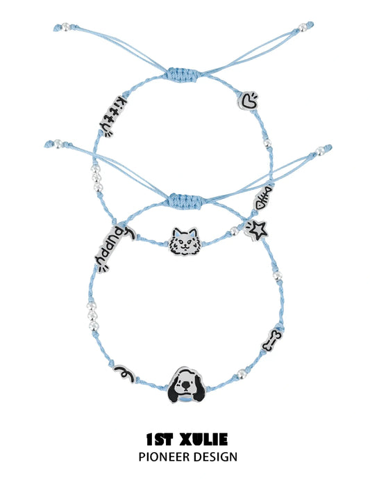1ST XULIE "Angel Cuties" Hand-Painted Pet Charm Rope Bracelet in 925 Sterling Silver - On Model