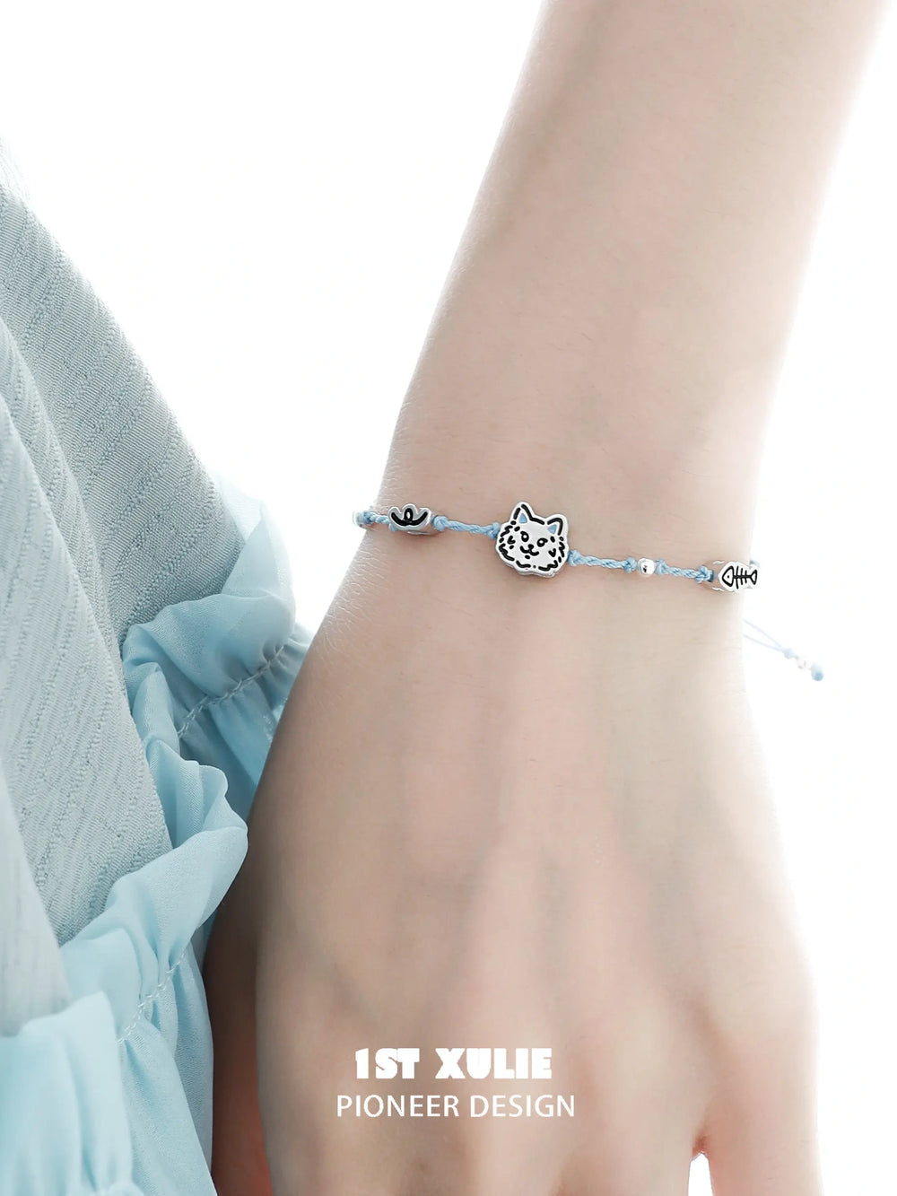 1ST XULIE "Angel Cuties" Hand-Painted Pet Charm Rope Bracelet in 925 Sterling Silver - Texture Detail