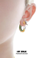 1ST XULIE Jewelry "RAINBOW CAT" Handmade Enamel Rainbow Cat Stud Earrings in Brass - Back View