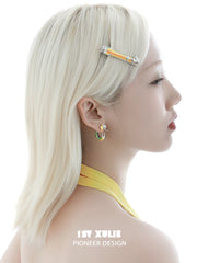 1ST XULIE Jewelry "RAINBOW CAT" Handmade Enamel Rainbow Cat Stud Earrings in Brass - Side View
