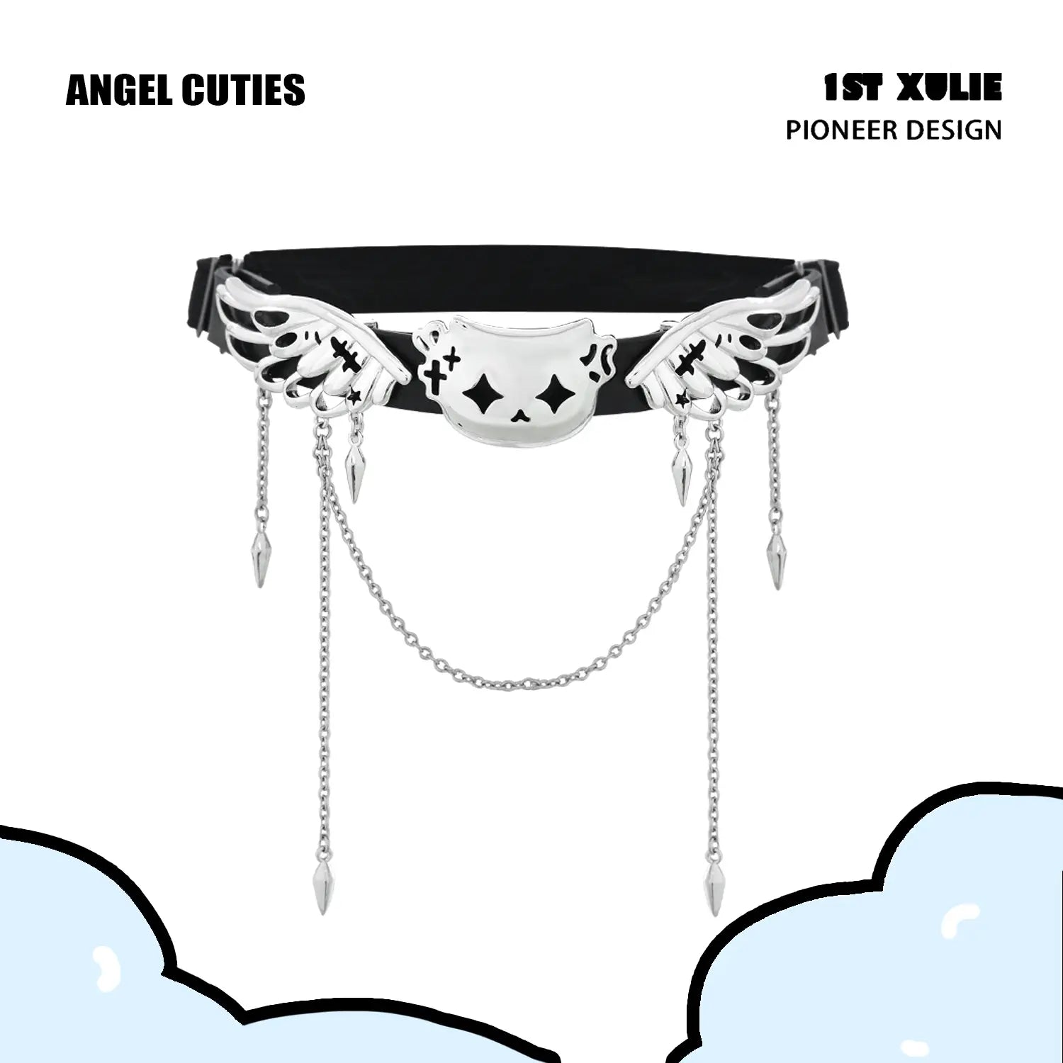 1ST XULIE "Angel Cuties" Heart Buckle Leg Garter & Choker in Ultra-Fiber Leather - Product View