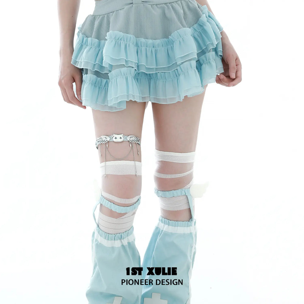 1ST XULIE "Angel Cuties" Heart Buckle Leg Garter & Choker in Ultra-Fiber Leather - On Model
