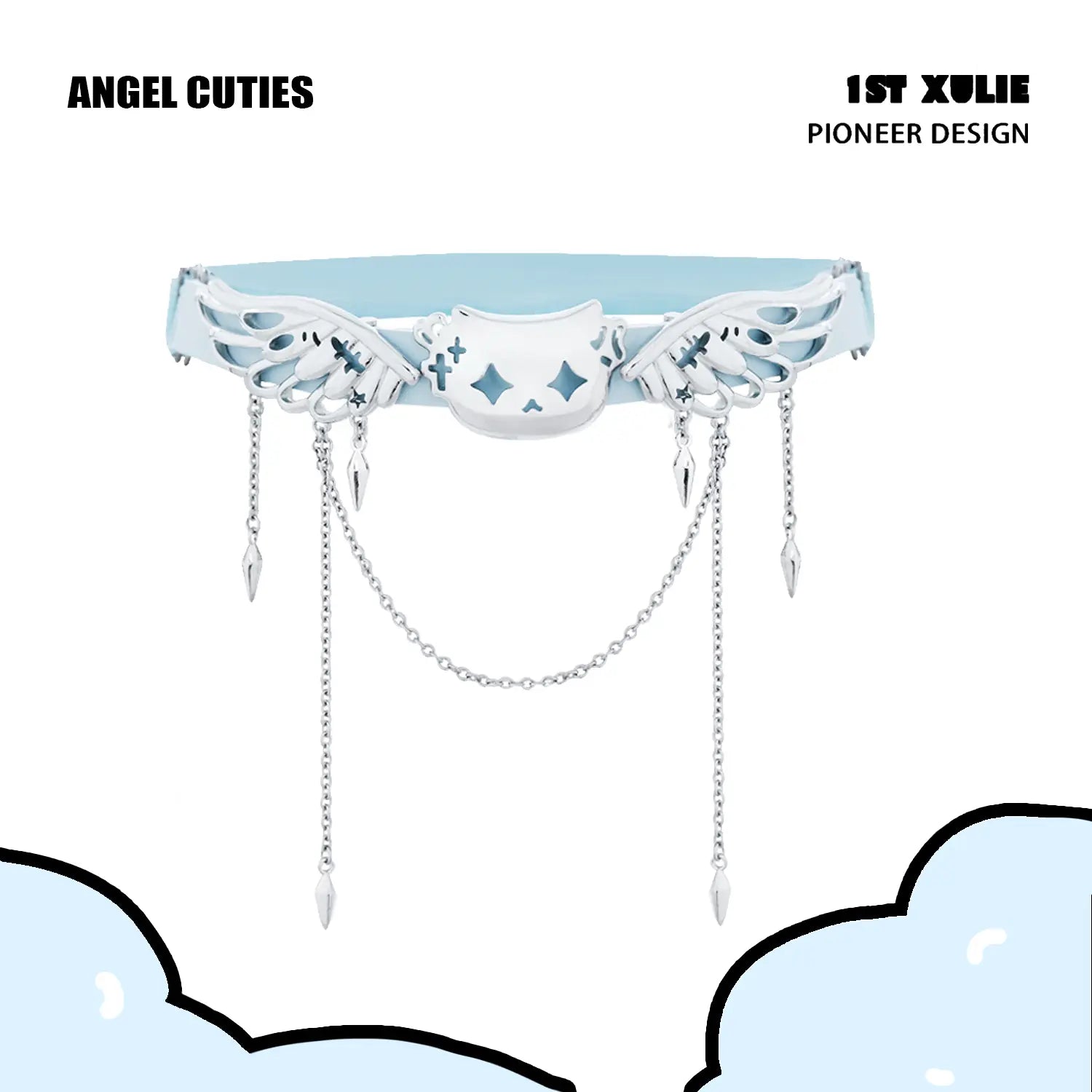 1ST XULIE "Angel Cuties" Heart Buckle Leg Garter & Choker in Ultra-Fiber Leather - Product View