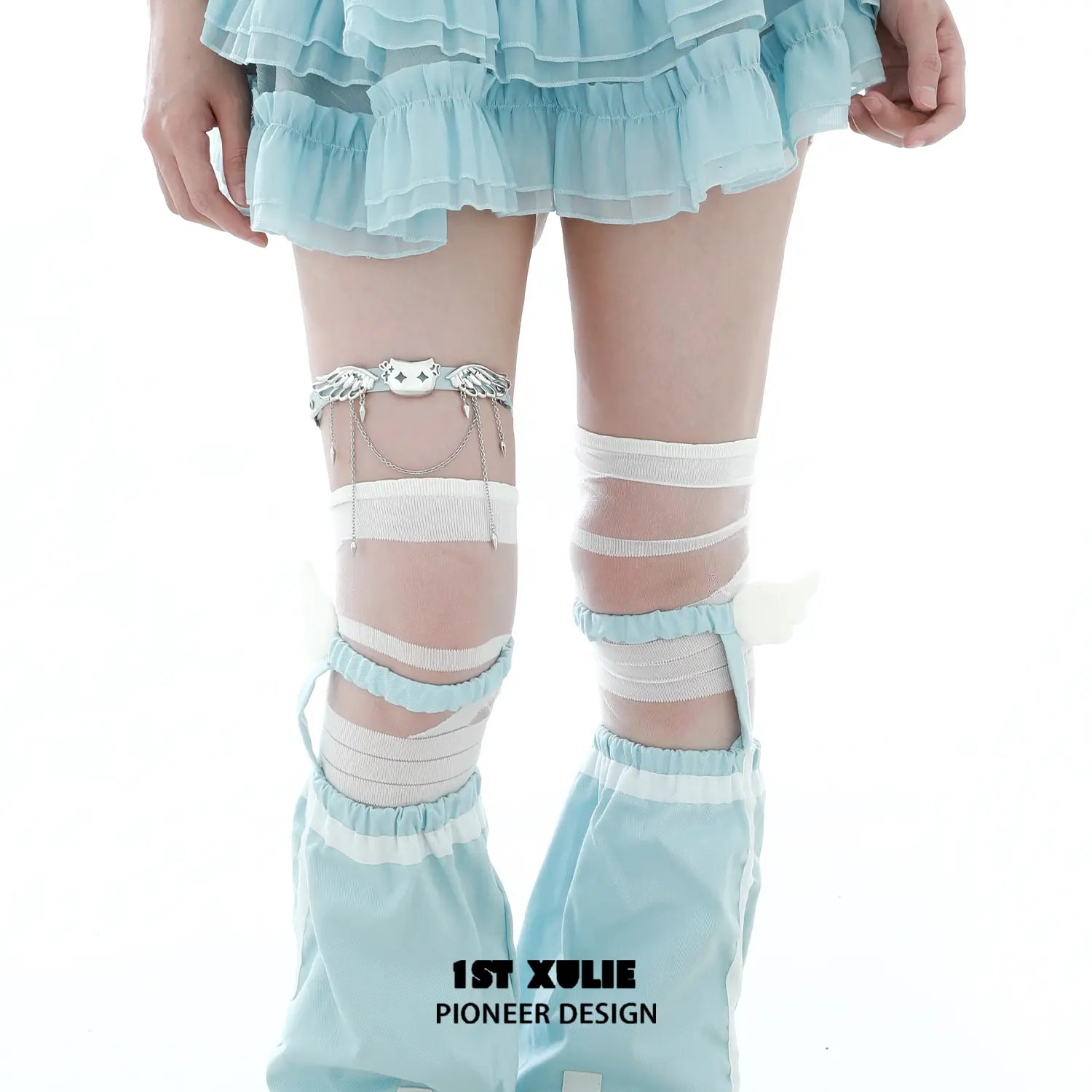 1ST XULIE "Angel Cuties" Heart Buckle Leg Garter & Choker in Ultra-Fiber Leather - Side View