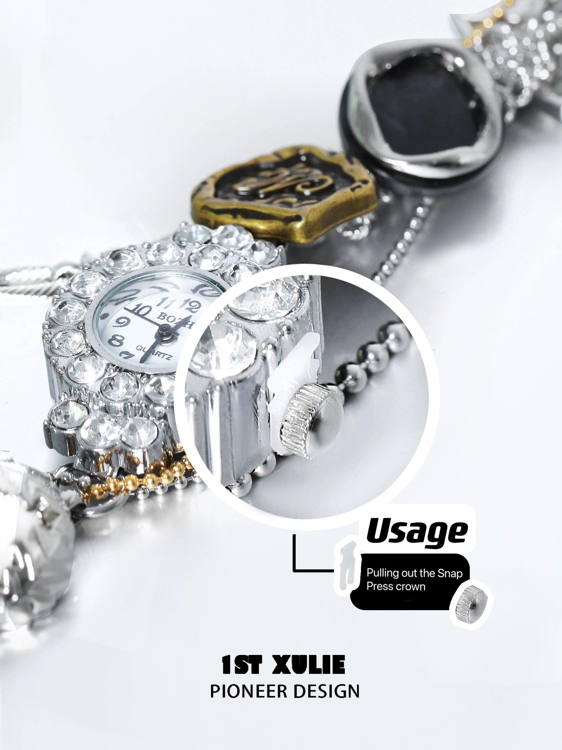 1ST XULIE "Immortal Lover" Iced Out Moissanite Watch Bracelet in Platinum Plated - Angled View