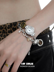 1ST XULIE "Immortal Lover" Iced Out Moissanite Watch Bracelet in Platinum Plated - Detail Shot