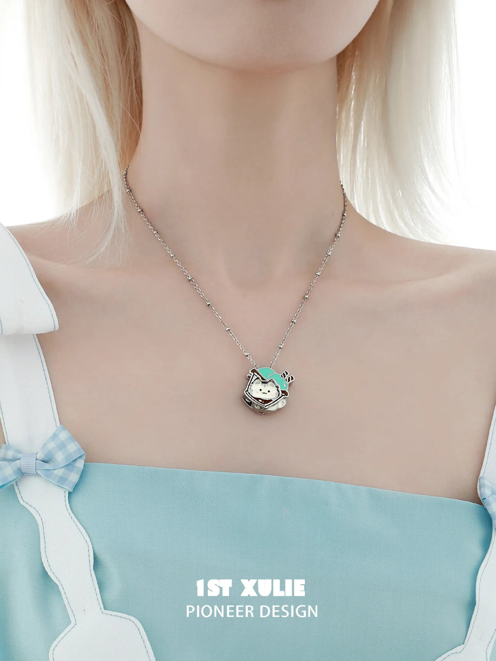 1ST XULIE "Cuties' Appleland" Playful Interchangeable Kitten Choker Necklace in Platinum Plated - Clasp Detail