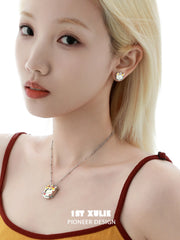 1ST XULIE "Cuties' Appleland" Playful Interchangeable Kitten Choker Necklace in Platinum Plated - How-To Interchange Caps
