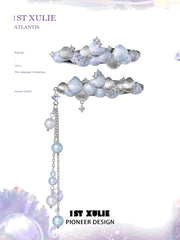 1ST XULIE Jewelry "ATLANTIS" Iridescent Seashell Hair Clips in Rhodium Plated Brass - On Model