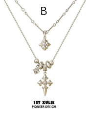 1ST XULIE Jewelry "Bastet" Iris Cross Pendant Necklace in 18K Gold Plated Brass - Angle View 2