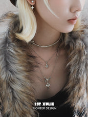 1ST XULIE Jewelry "Bastet" Iris Cross Pendant Necklace in 18K Gold Plated Brass - Product View
