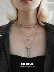 1ST XULIE Jewelry "Bastet" Iris Cross Pendant Necklace in 18K Gold Plated Brass - Side View