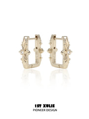 1ST XULIE Jewelry "Bastet" Iris Dangle Huggie Hoop Earrings in Platinum Plated - Angle 2