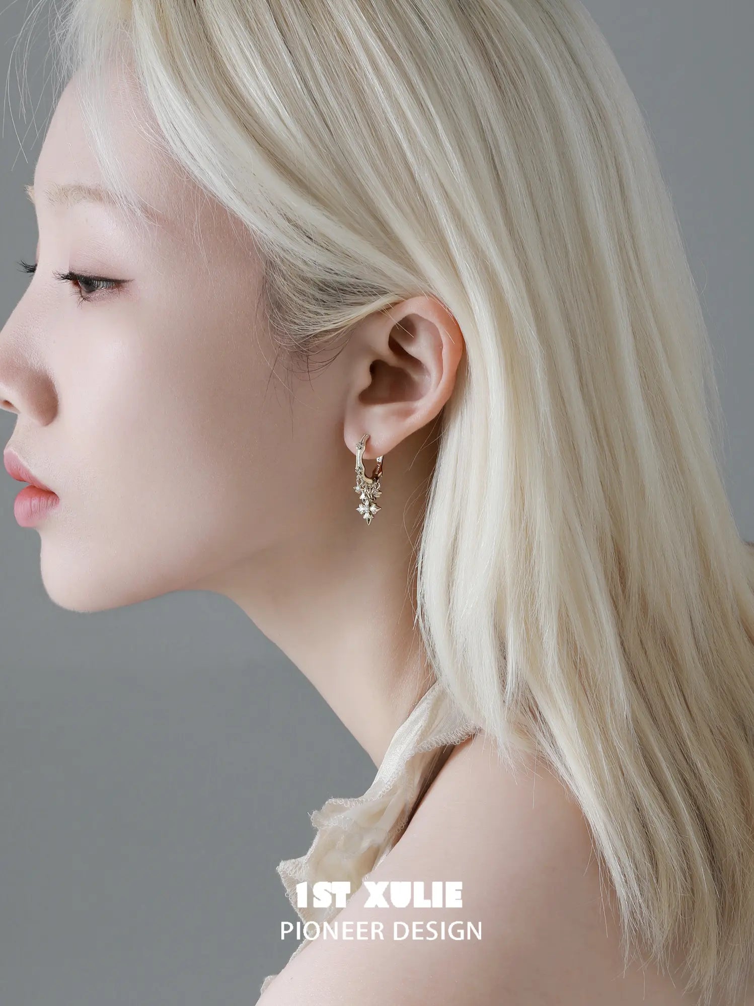 1ST XULIE Jewelry "Bastet" Iris Fringe Drop Dangle Hoop Earrings - Angled View