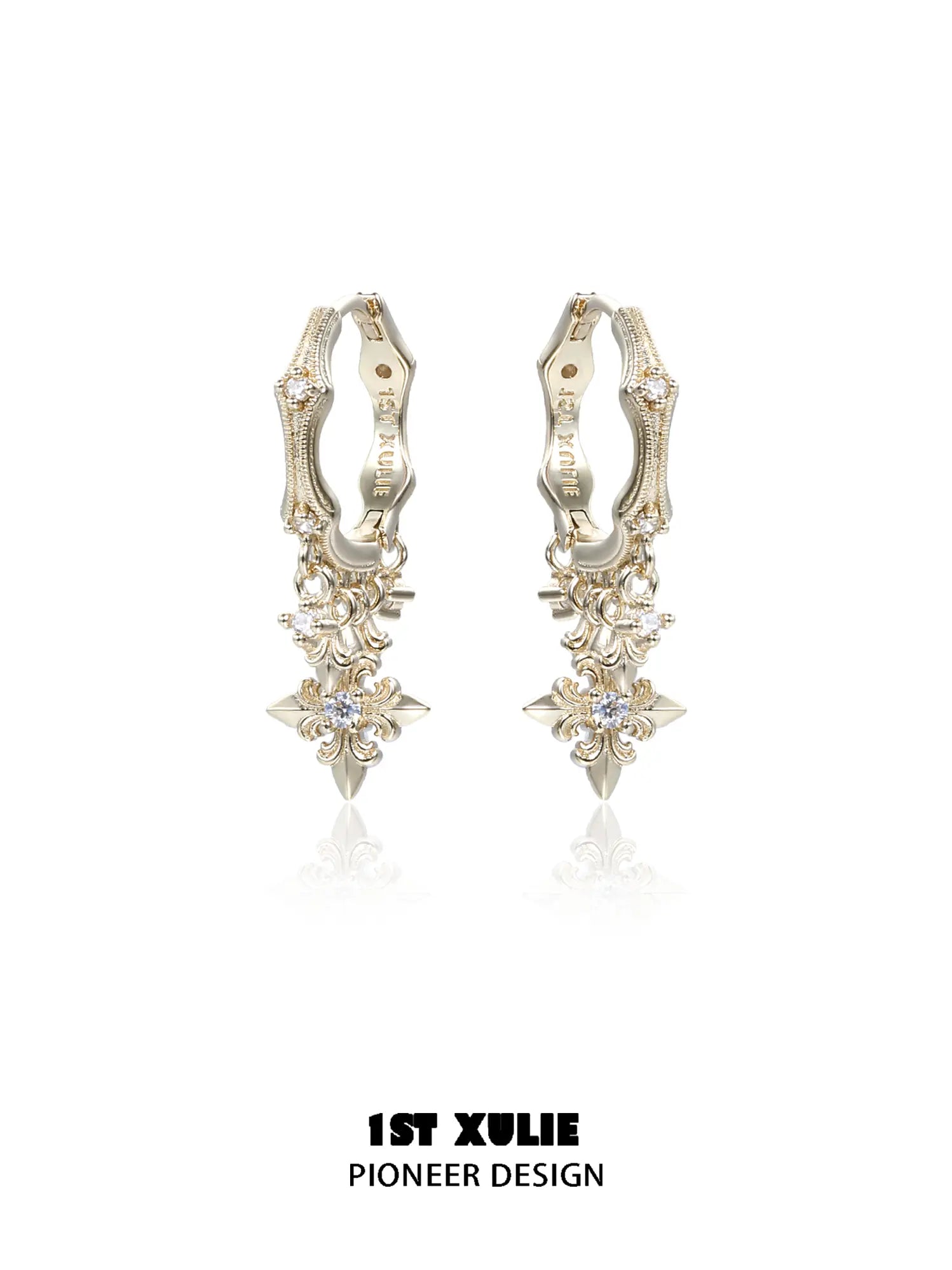 1ST XULIE Jewelry "Bastet" Iris Fringe Drop Dangle Hoop Earrings - Another Angled View