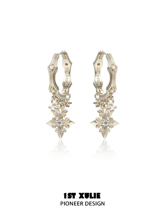 1ST XULIE Jewelry "Bastet" Iris Fringe Drop Dangle Hoop Earrings - Another Angled View