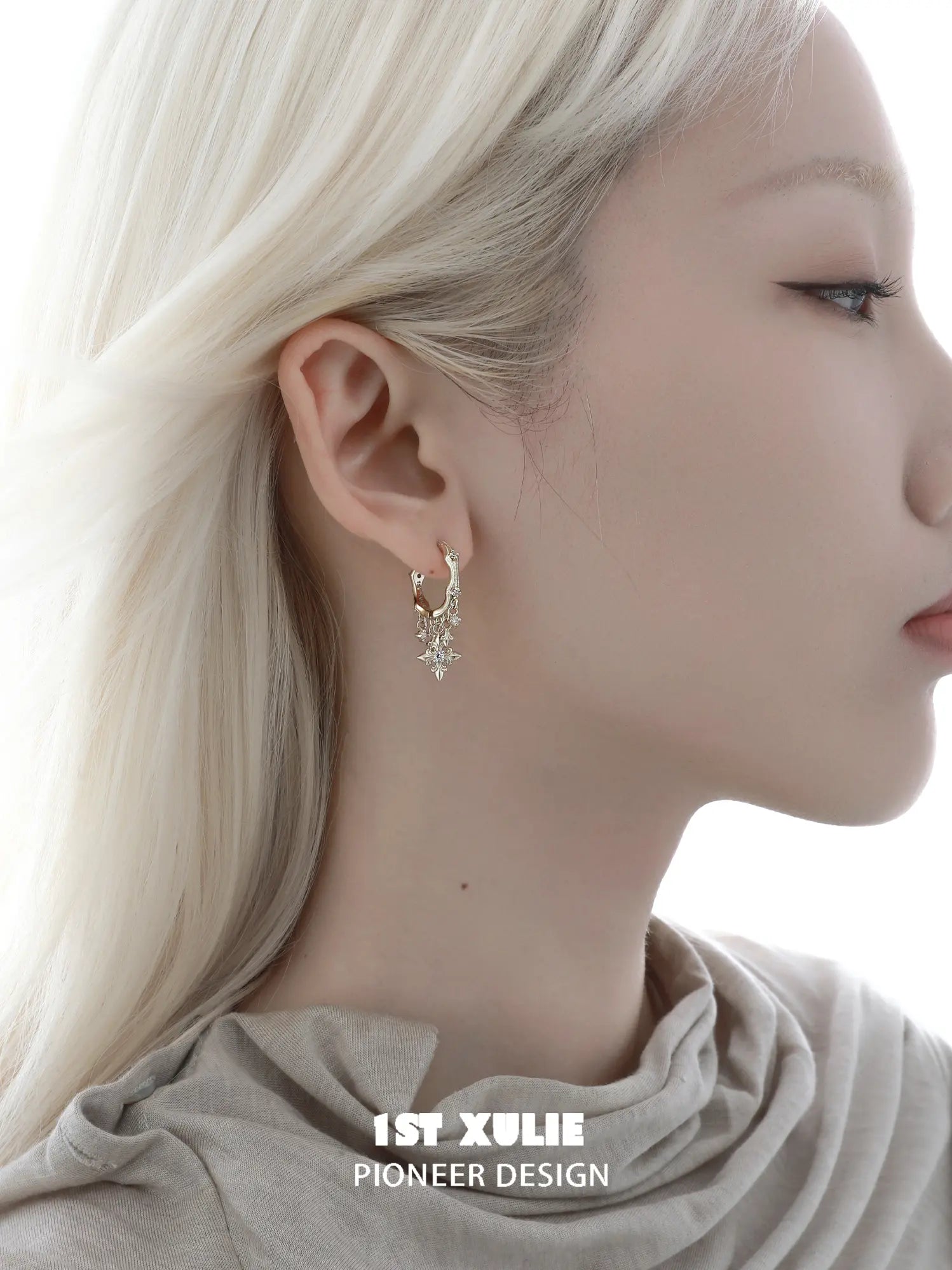 1ST XULIE Jewelry "Bastet" Iris Fringe Drop Dangle Hoop Earrings - Detail Shot