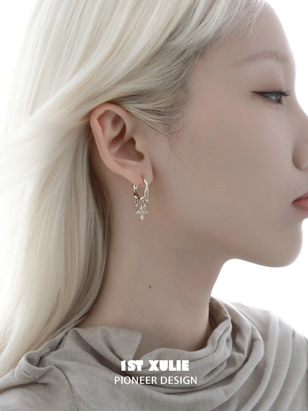 1ST XULIE Jewelry "Bastet" Iris Fringe Drop Dangle Hoop Earrings - Detail Shot