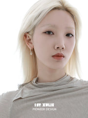 1ST XULIE Jewelry "Bastet" Iris Fringe Drop Dangle Hoop Earrings - On Model