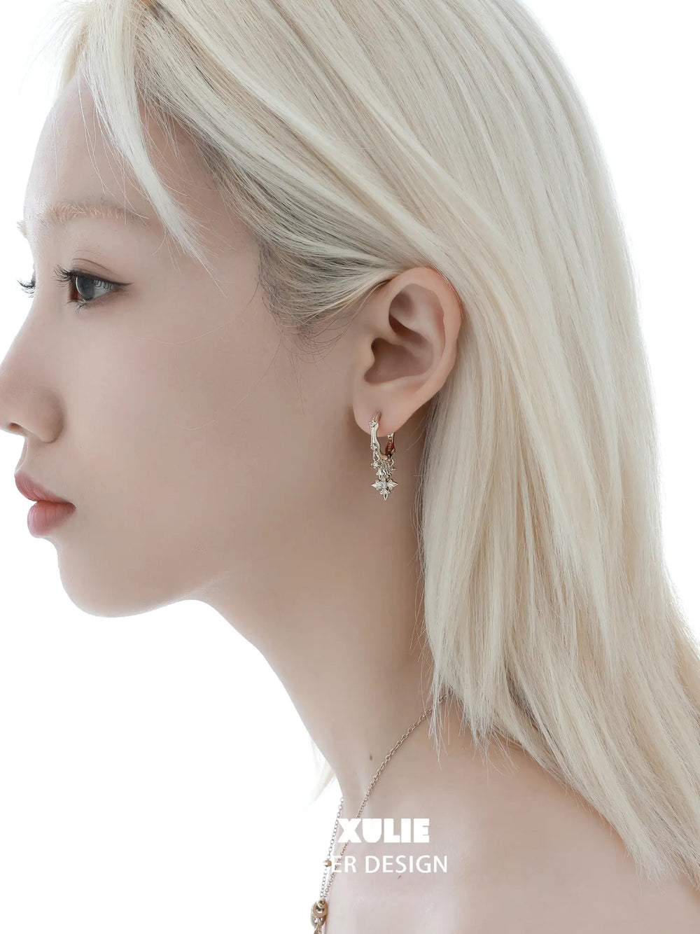1ST XULIE Jewelry "Bastet" Iris Fringe Drop Dangle Hoop Earrings - Side View
