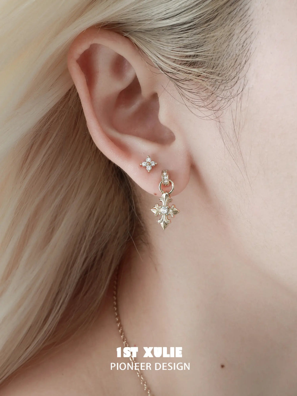 1ST XULIE Jewelry "Bastet" Iris Zircon Stud Earrings in 925 Sterling Silver - Packaging View