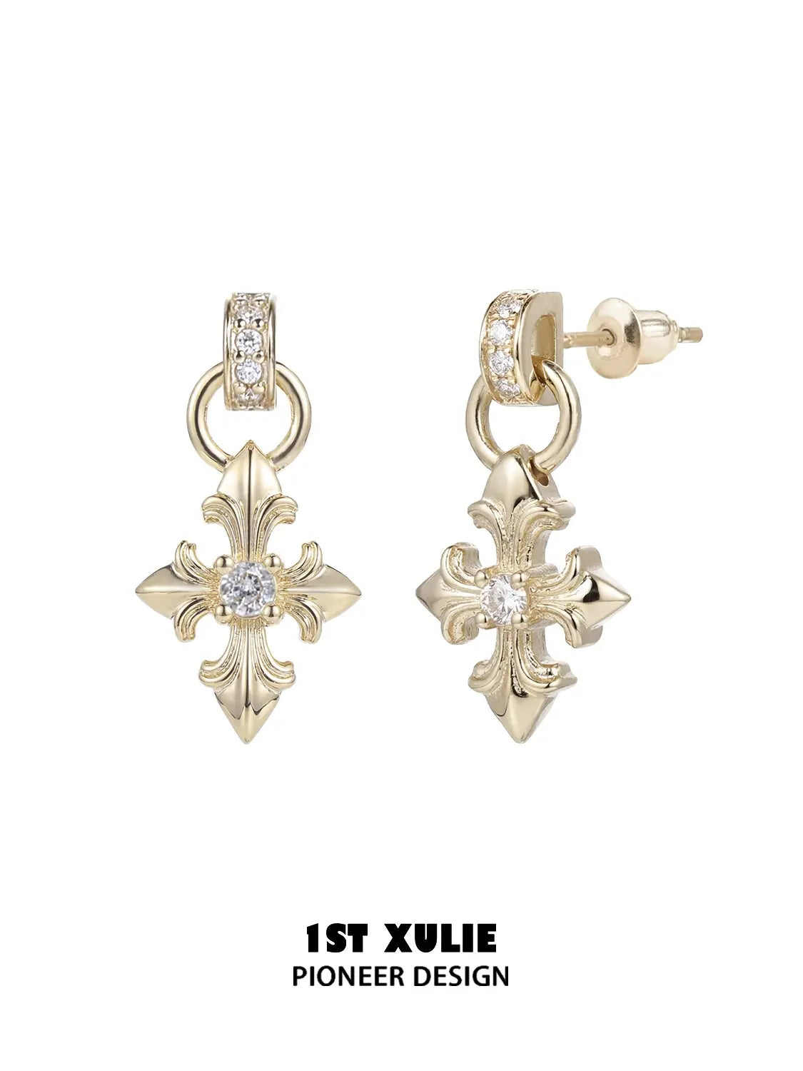 1ST XULIE Jewelry "Bastet" Iris Zircon Stud Earrings in 925 Sterling Silver - Style A Detail Shot