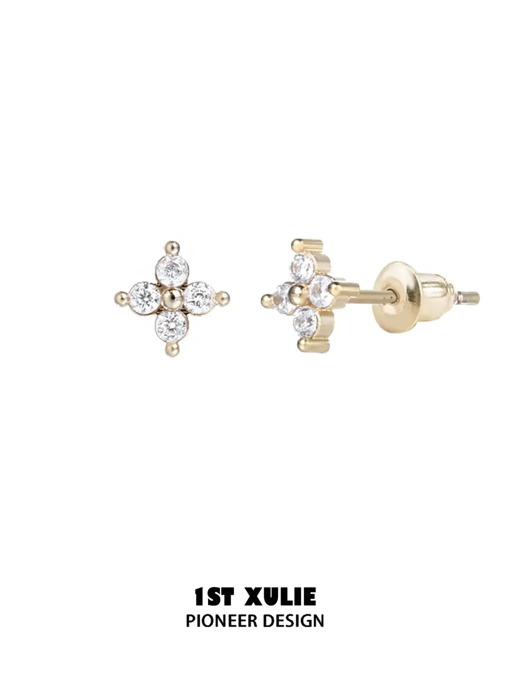 1ST XULIE Jewelry "Bastet" Iris Zircon Stud Earrings in 925 Sterling Silver - Style A On Model