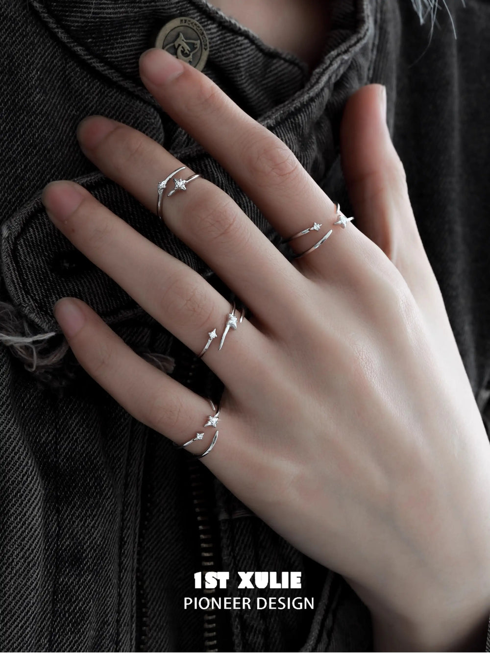 1ST XULIE "Silver Angel" Irregular Twisted Adjustable Stacking Ring Set in 925 Sterling Silver - Detail Shot