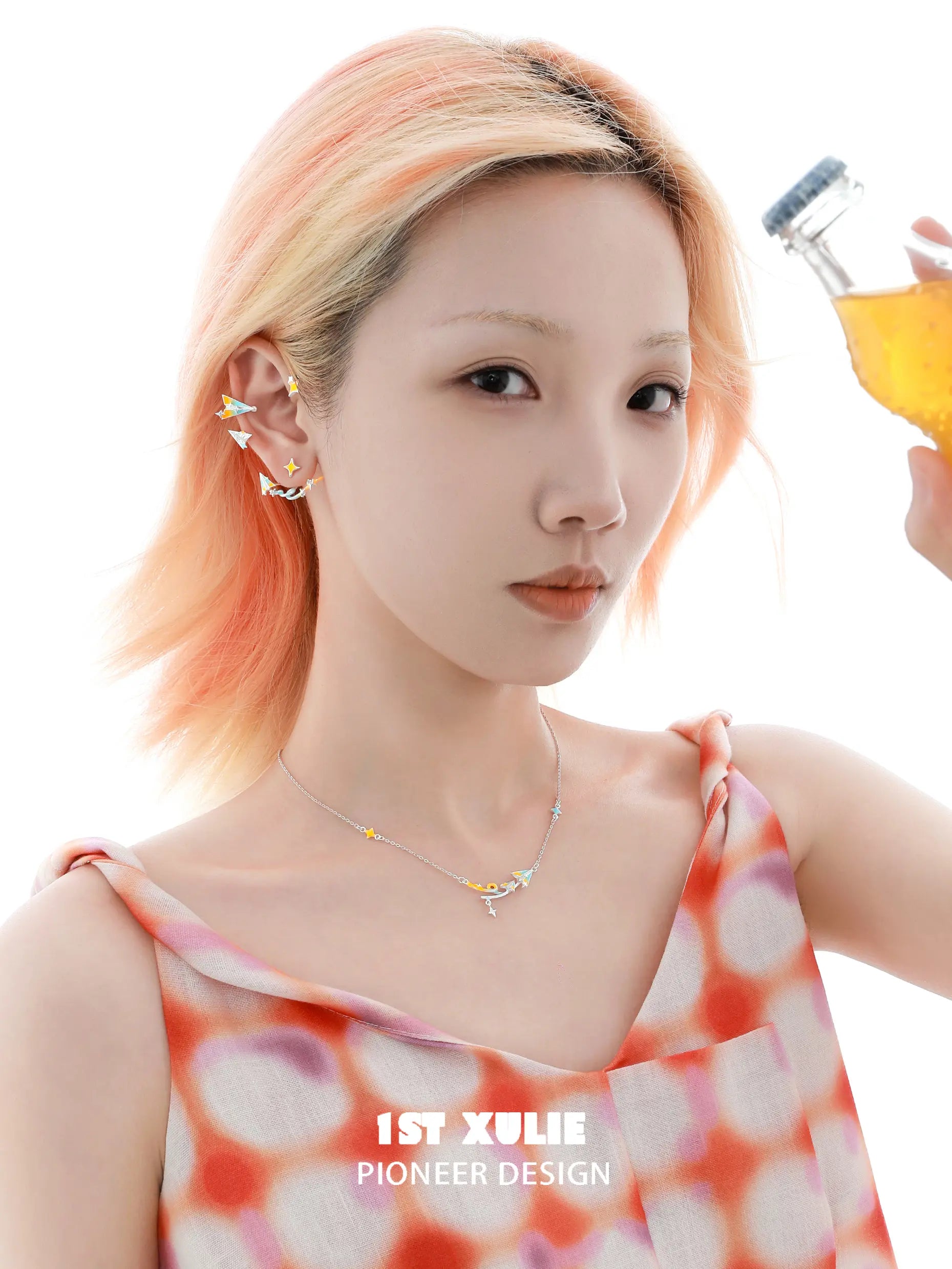 1ST XULIE Juicy Flight: Summer-Inspired Paper Airplane Ear Cuffs with Star Accents - On Model