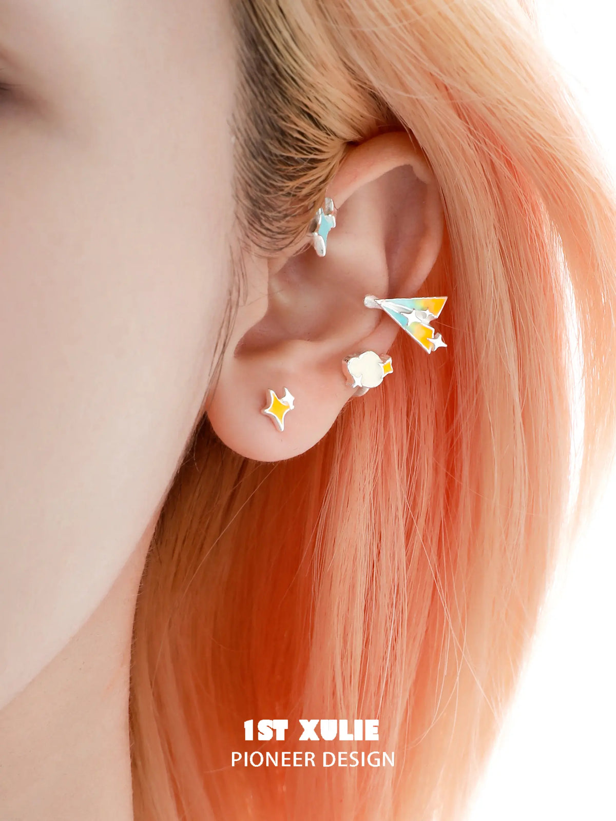 1ST XULIE Juicy Flight: Summer-Inspired Paper Airplane Ear Cuffs with Star Accents - On Model