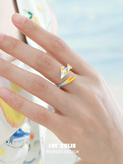 1ST XULIE Juicy Flight: Paper Airplane Wrap Ring with Hand-Painted Enamel - On Model