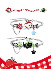 1ST XULIE "Cuties' Appleland" Playful Kitten & Puppy Apple Statement Charm Bracelet in Platinum Plated - On Model