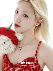 1ST XULIE "Cuties' Appleland" Whimsical Kitten & Puppy Apple Statement Dangle Needle Piercing Earrings in Platinum Plated - Angle View