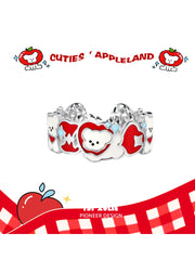 1ST XULIE "Cuties' Appleland" Cute Kitten & Puppy Apple Slice Open Ring in 925 Sterling Silver - Angle View