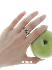 1ST XULIE "Cuties' Appleland" Cute Kitten & Puppy Apple Slice Open Ring in 925 Sterling Silver - Product View