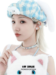 1ST XULIE Jewelry "Angel Cuties" Asymmetrical Angel Kitten and Puppy Ear Cuffs in Platinum Plated - Lifestyle Shot