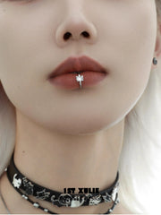 1ST XULIE "Silver Angel" Playful Kitty Lipstick Cartilage Huggie Hoop Earrings in 925 Sterling Silver - Product View