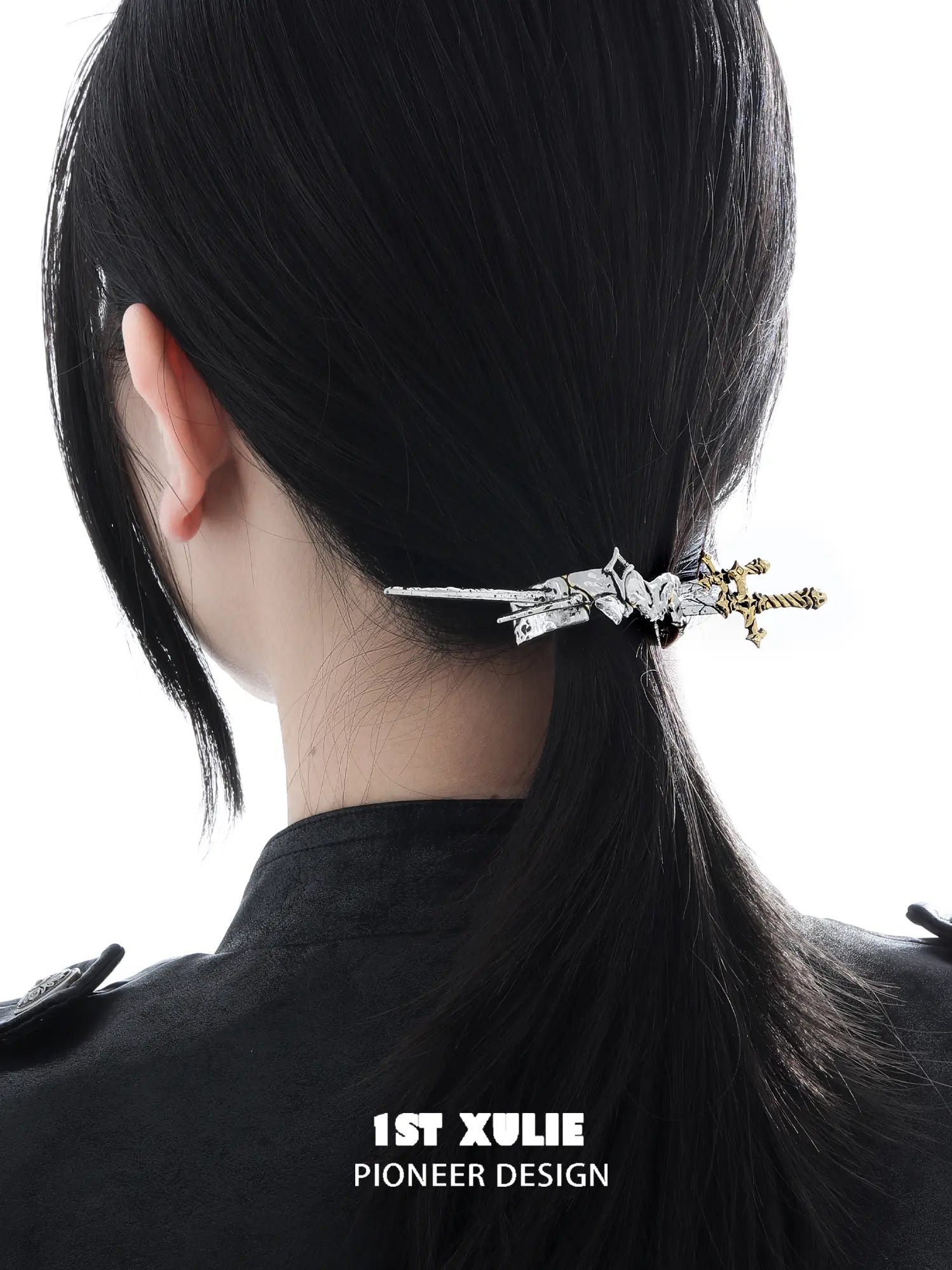 1ST XULIE Jewelry "Knight's Oath" Knight's Sword Hair Clip in 18K Gold Plated Brass - Angle View 2