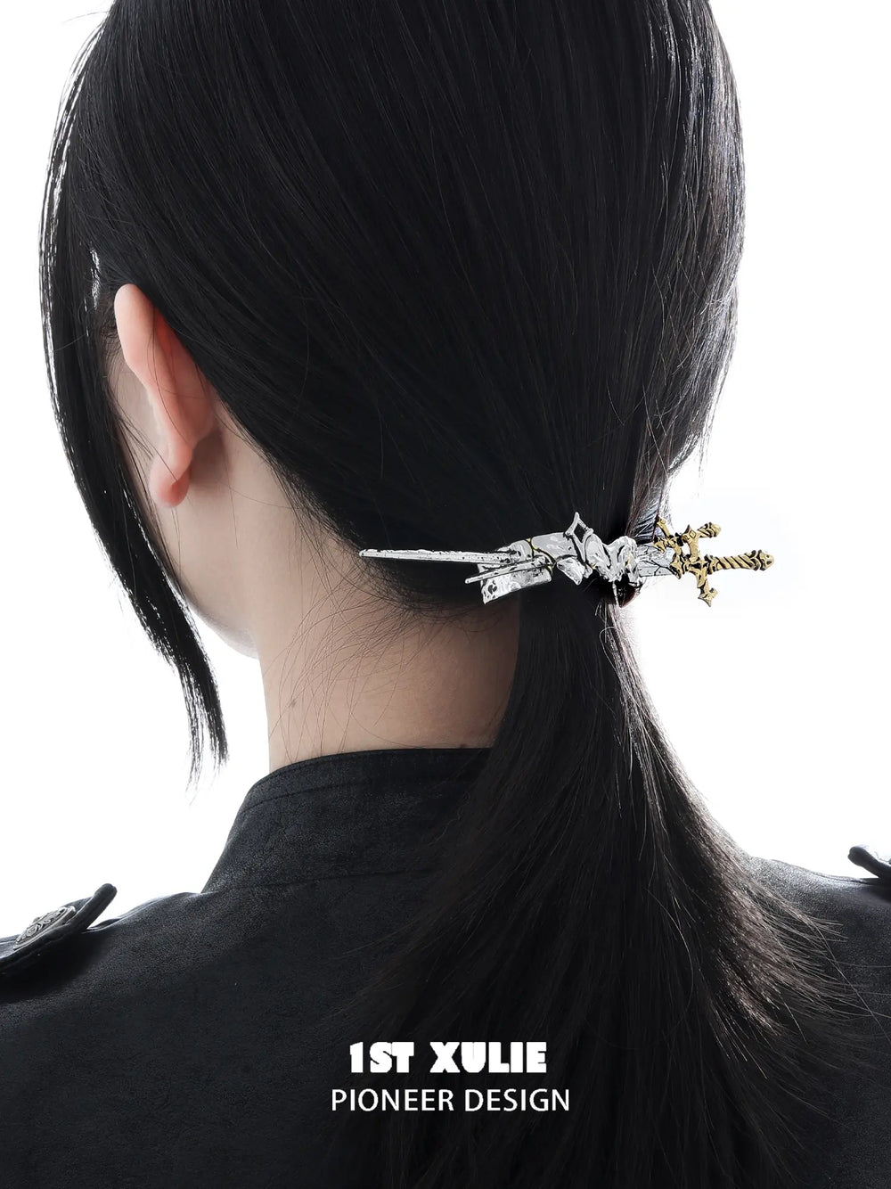 1ST XULIE Jewelry "Knight's Oath" Knight's Sword Hair Clip in 18K Gold Plated Brass - Angle View 2