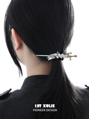 1ST XULIE Jewelry "Knight's Oath" Knight's Sword Hair Clip in 18K Gold Plated Brass - Angle View 2